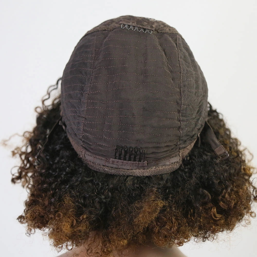 14 Inch 150% Density T1/B30 Curly Human Hair Bob Wig with Bngs for Sale Y51133