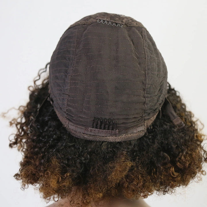 14 Inch 150% Density T1/B30 Curly Human Hair Bob Wig with Bngs for Sale Y51133