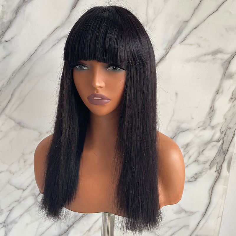 18 inch 150% density Straight No Lace Full Machine Made Wig with Bangs for Sale MT230913