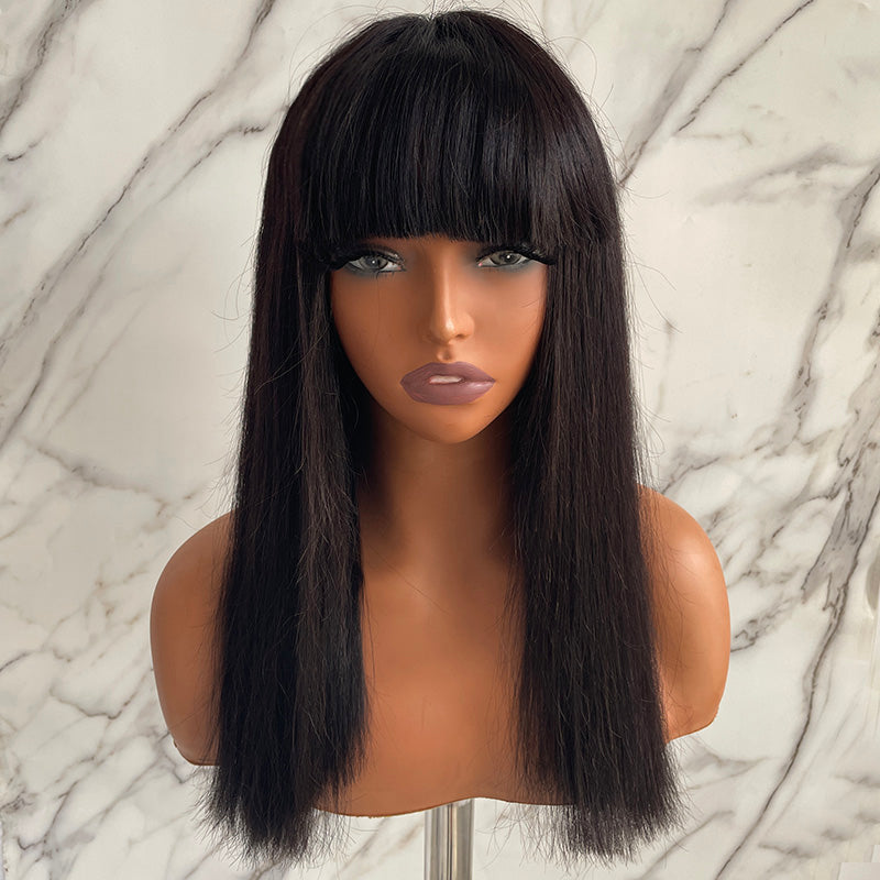 18 inch 150% density Straight No Lace Full Machine Made Wig with Bangs for Sale MT230913