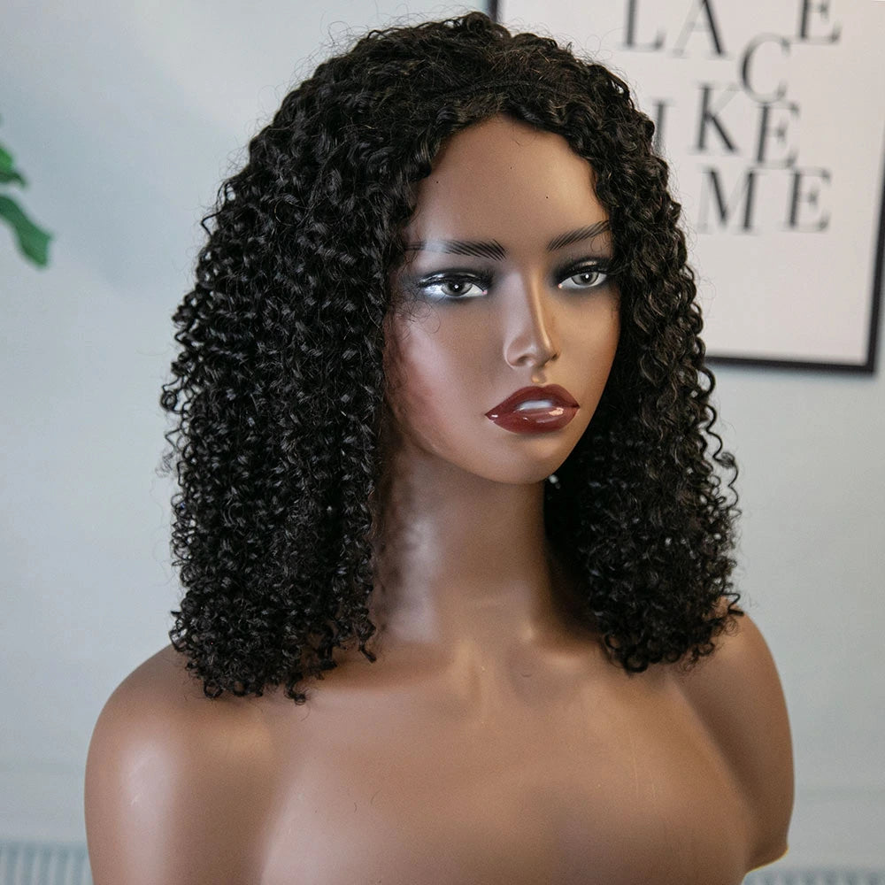 18 Inch 180 Density Deep Curly Natural Color 3/4 Half Wig for Sale YY-257
