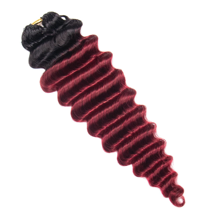 #T1B/Burgundy Deep Wave Human Crochet Hair