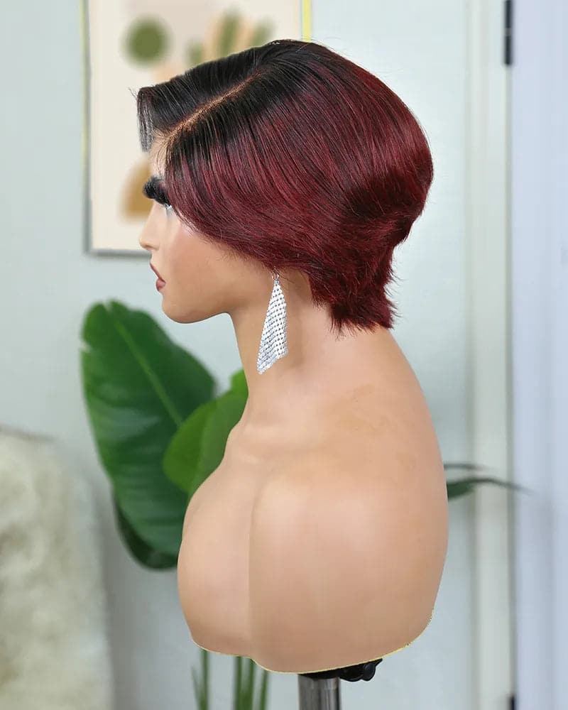 Ombre Bourgogne Court Pixie Cut 5x5 Lace Closure Wig à vendre NW