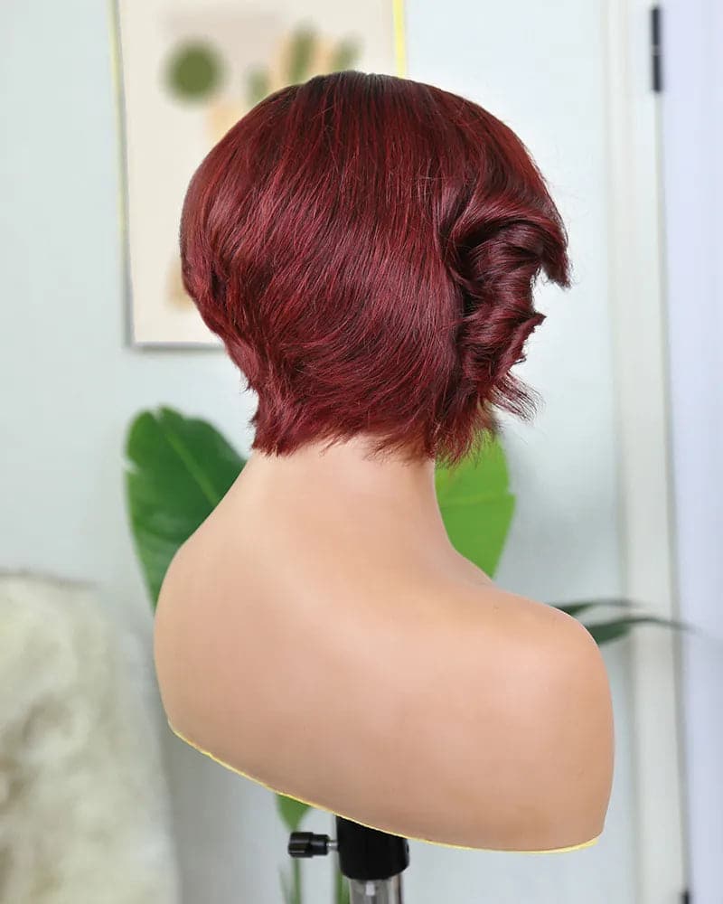 Ombre Burgundy Short Pixie Cut 5x5 Lace Closure Wig for Sale NW