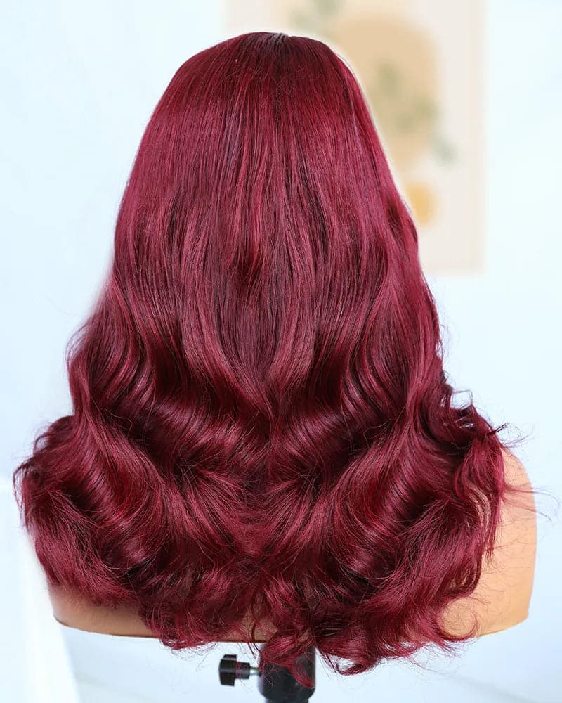 Red Skunk Stripe Burgundy Body Wave 5x5 Lace Closure Bob Wig for Sale NW