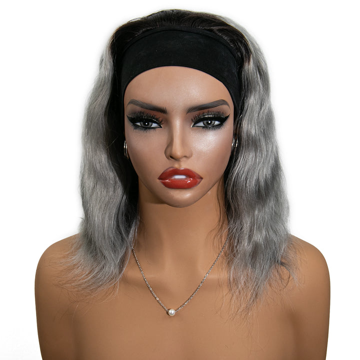 12 Inch 150% Density T1B/Gray Body Wave Human Hair Headband Wig for Sale EAWO