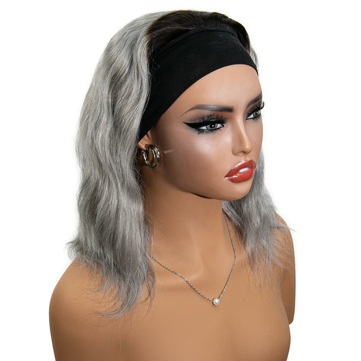 12 Inch 150% Density T1B/Gray Body Wave Human Hair Headband Wig for Sale EAWO