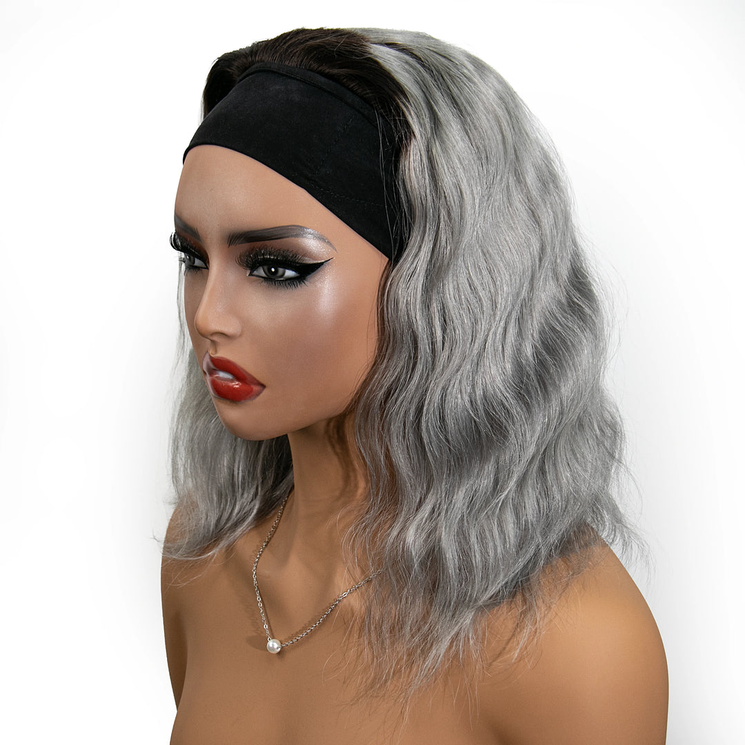 12 Inch 150% Density T1B/Gray Body Wave Human Hair Headband Wig for Sale EAWO