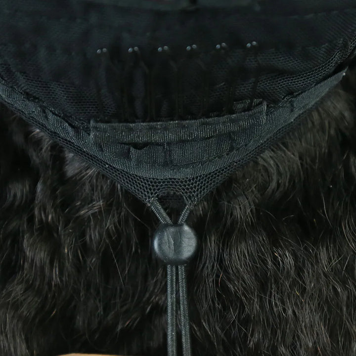 Kinky Straight Flexible Fit Drawstring Human Hair Half Wig