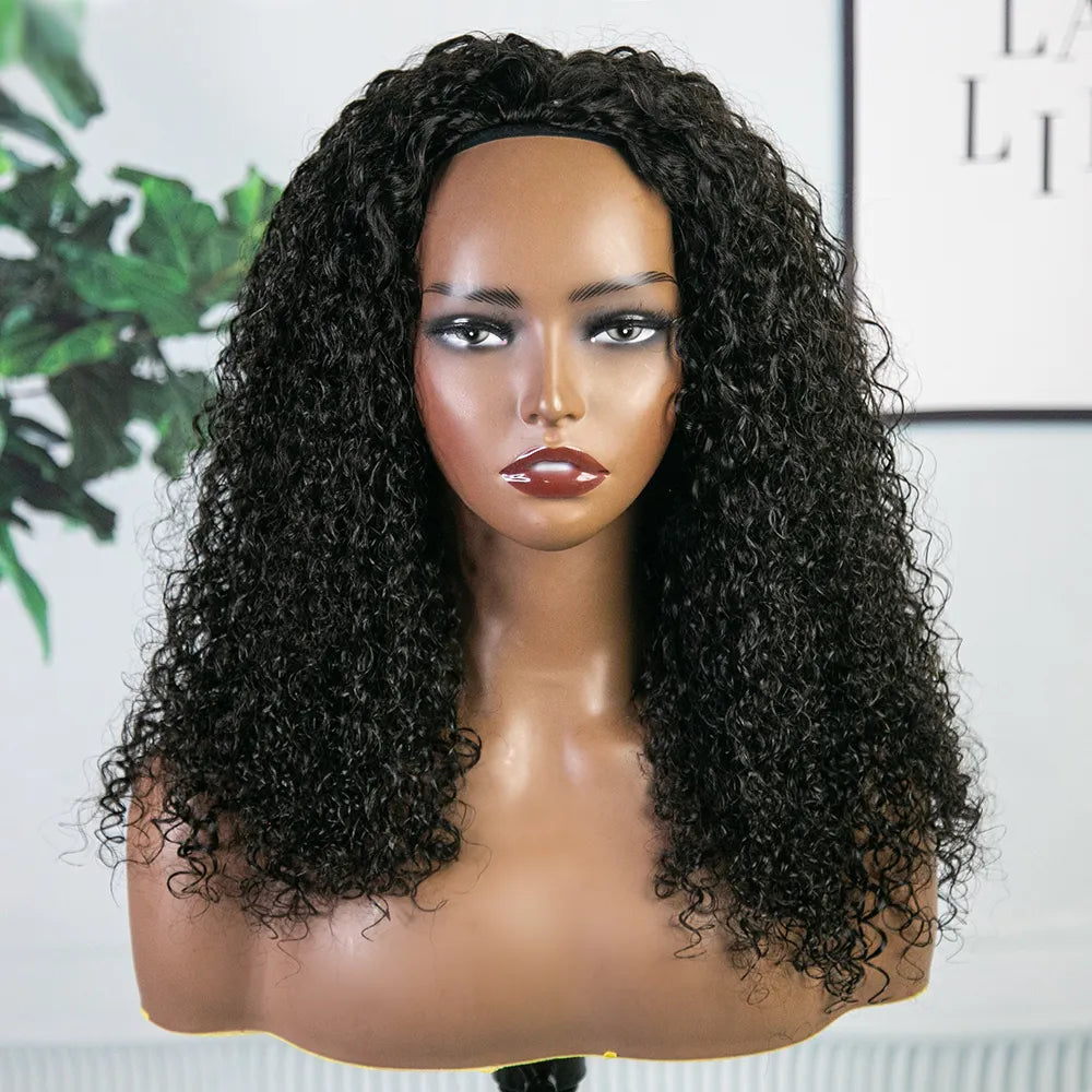 Multi-textured Kinky Curly Half Wig Flexible Fit Drawstring Human Hair Wig