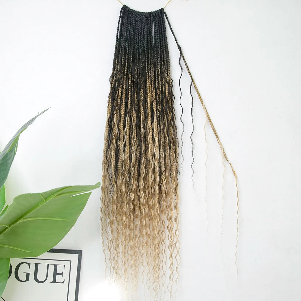 1B/27 Crochet Boho Box Braids with Human Hair Curls – Ywigs