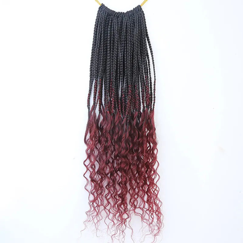 Ombre Burgundy Crochet Box Braids with Human Hair Ends