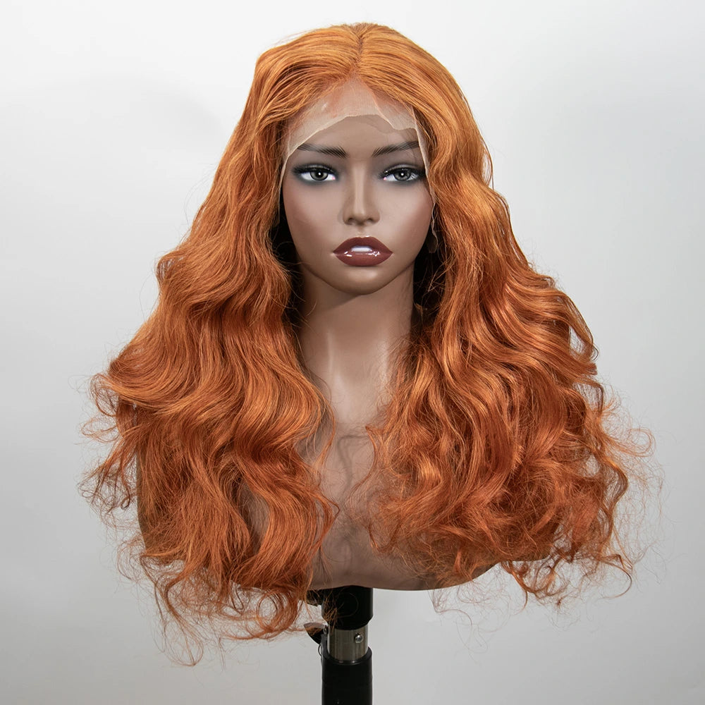 20 Inch 150% Density Orange Color Body Wave 13x4 Lace Front Wig for Sale Y250201