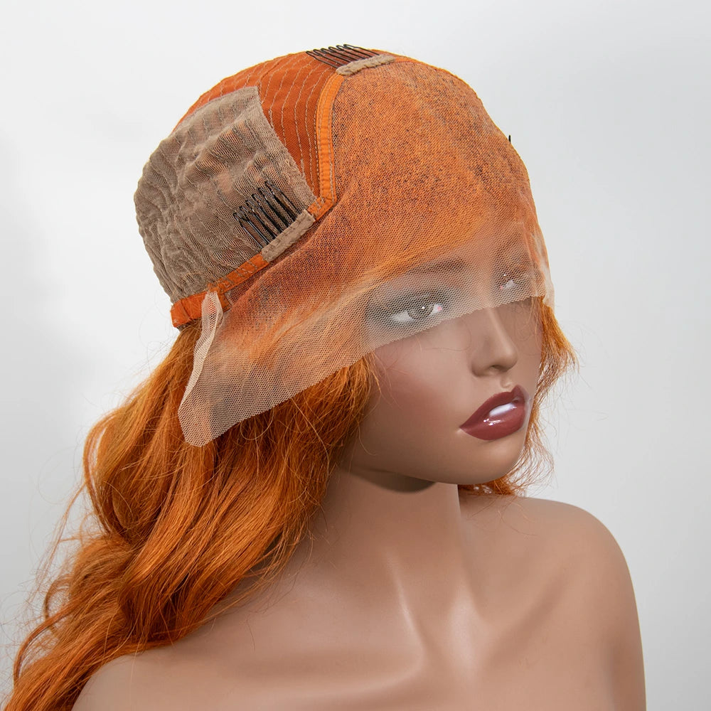20 Inch 150% Density Orange Color Body Wave 13x4 Lace Front Wig for Sale Y250201
