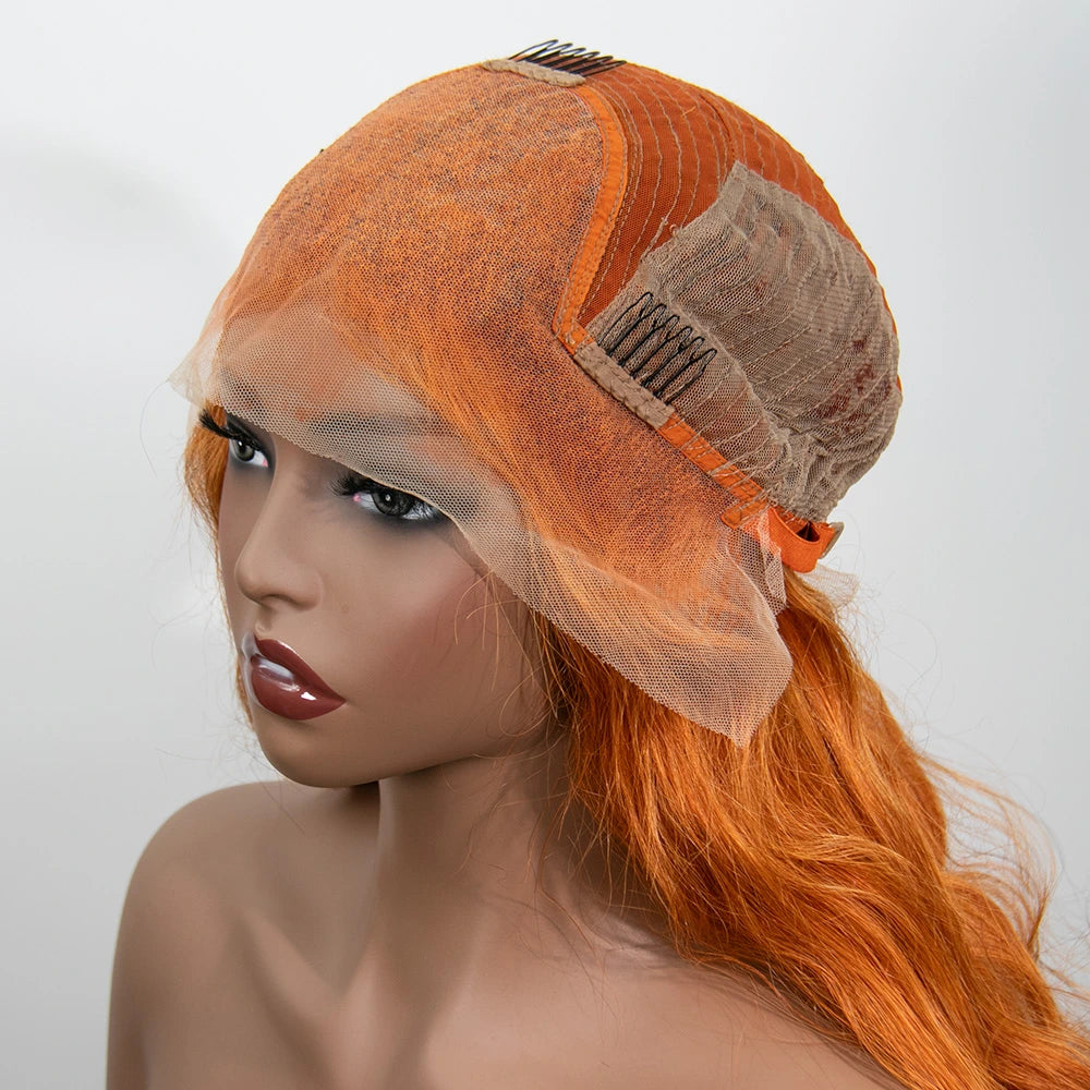 20 Inch 150% Density Orange Color Body Wave 13x4 Lace Front Wig for Sale Y250201