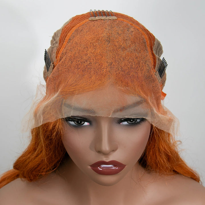 20 Inch 150% Density Orange Color Body Wave 13x4 Lace Front Wig for Sale Y250201