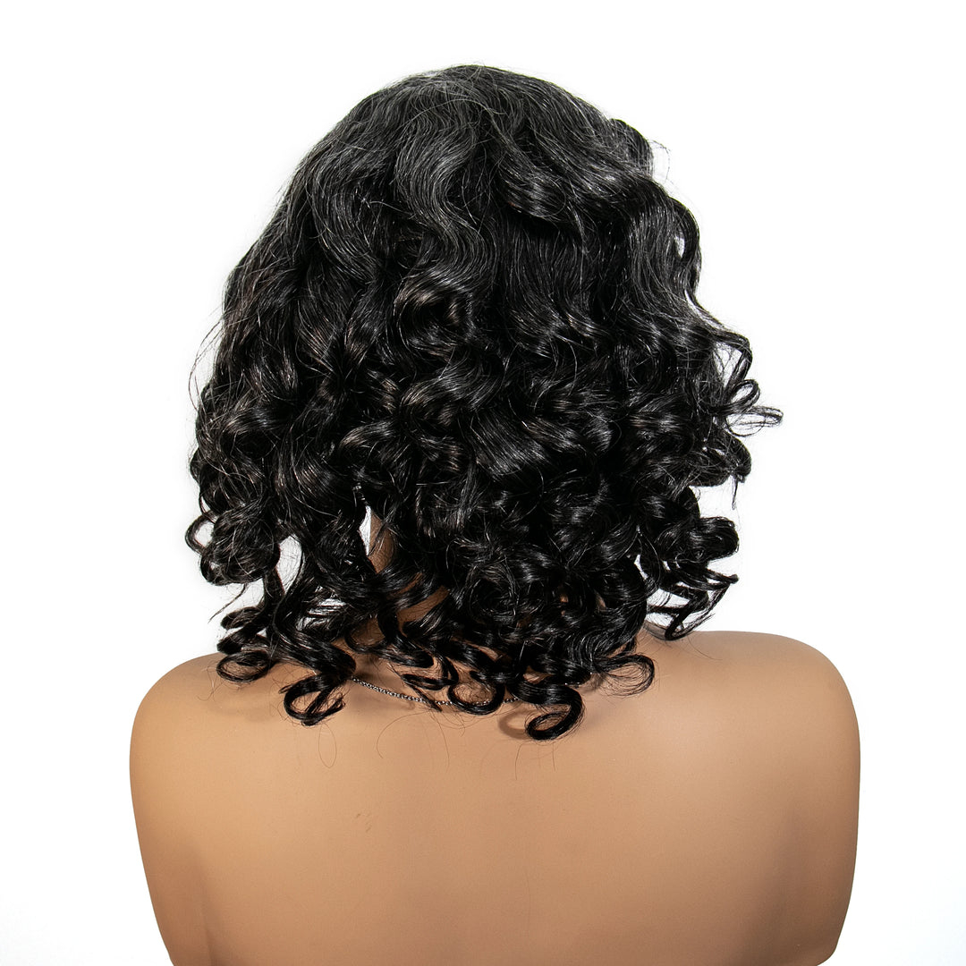 12 inches Salt Pepper Loose Deep Wave Human Hair 13x6 Left Part Lace Front Bob Wig for Sale SOAL