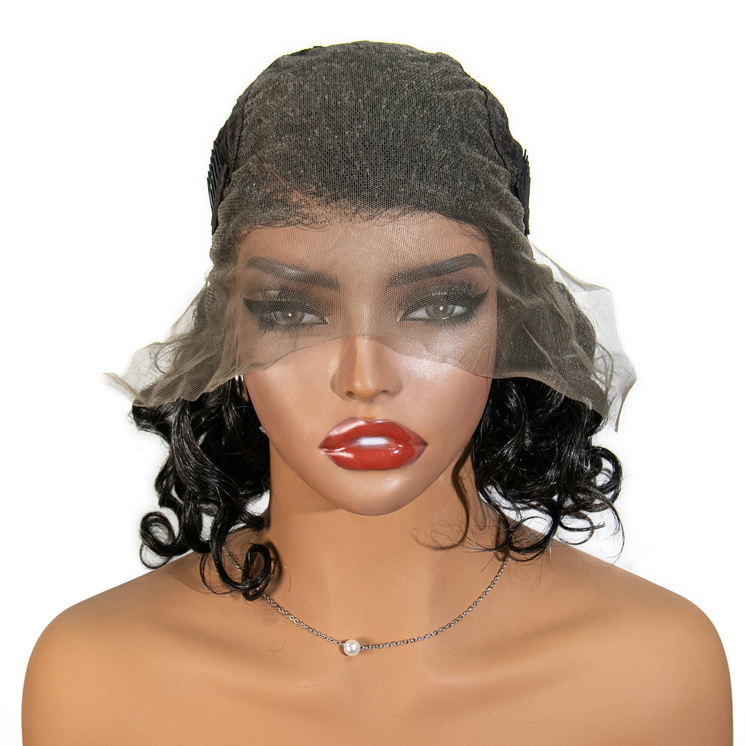 12 inches Salt Pepper Loose Deep Wave Human Hair 13x6 Left Part Lace Front Bob Wig for Sale SOAL