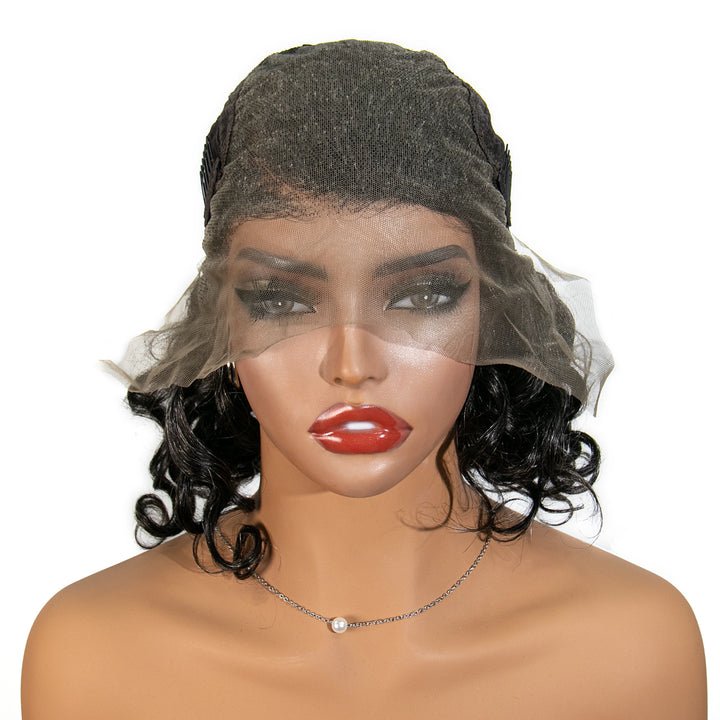 12 inches Salt Pepper Loose Deep Wave Human Hair 13x6 Left Part Lace Front Bob Wig for Sale SOAL
