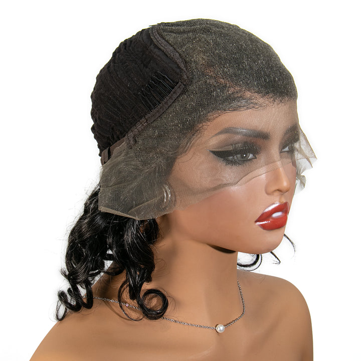 12 inches Salt Pepper Loose Deep Wave Human Hair 13x6 Left Part Lace Front Bob Wig for Sale SOAL