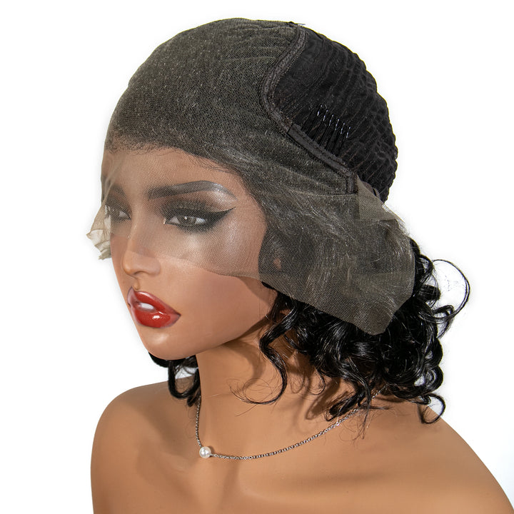 12 inches Salt Pepper Loose Deep Wave Human Hair 13x6 Left Part Lace Front Bob Wig for Sale SOAL