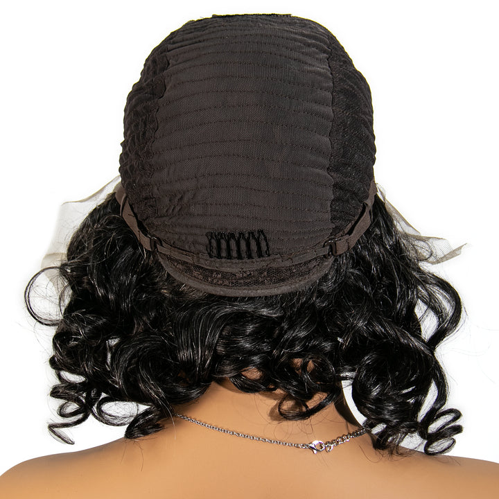 12 inches Salt Pepper Loose Deep Wave Human Hair 13x6 Left Part Lace Front Bob Wig for Sale SOAL