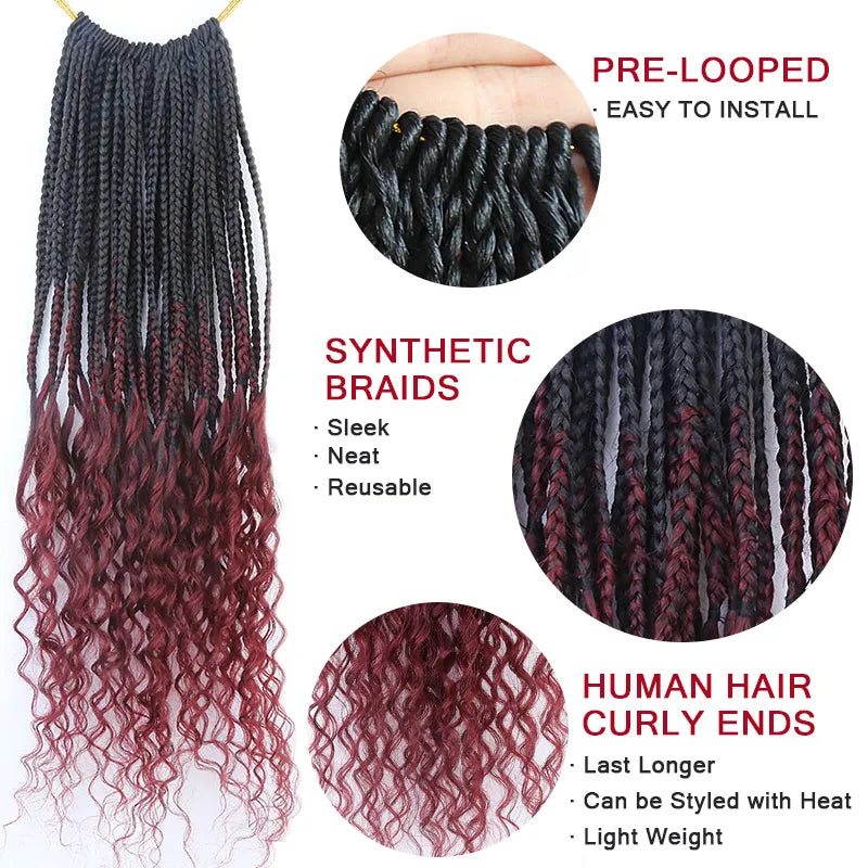 Shop Ombre  Burgundy Crochet Box Braids with  Human Hair Ends at Ywigs Online Store