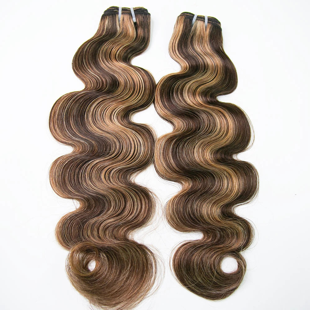 Soft body wave texture in #4/#27/#30 mix color blend human hair
