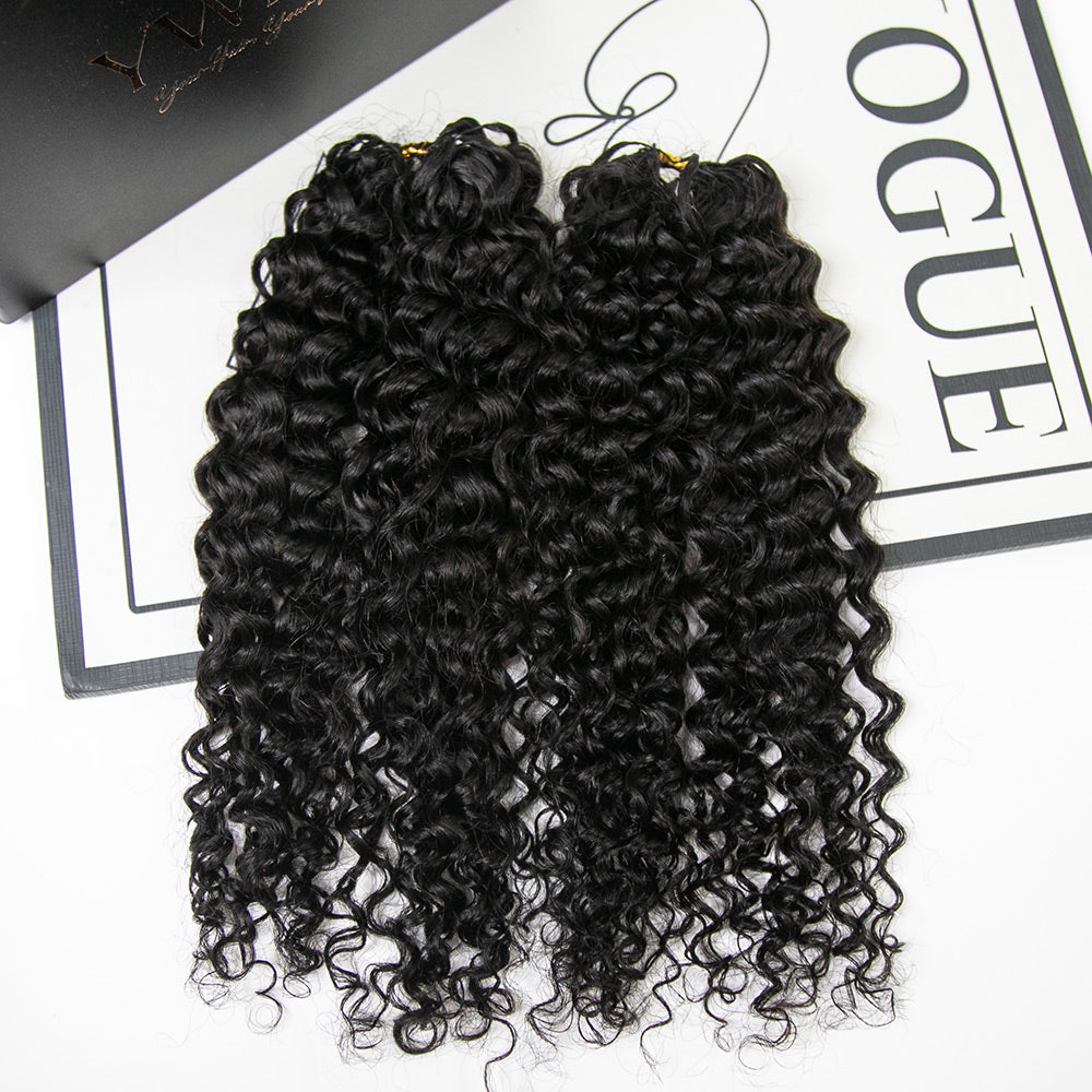 Natural Black spanish curl feather crochet hair front view Ywigs 