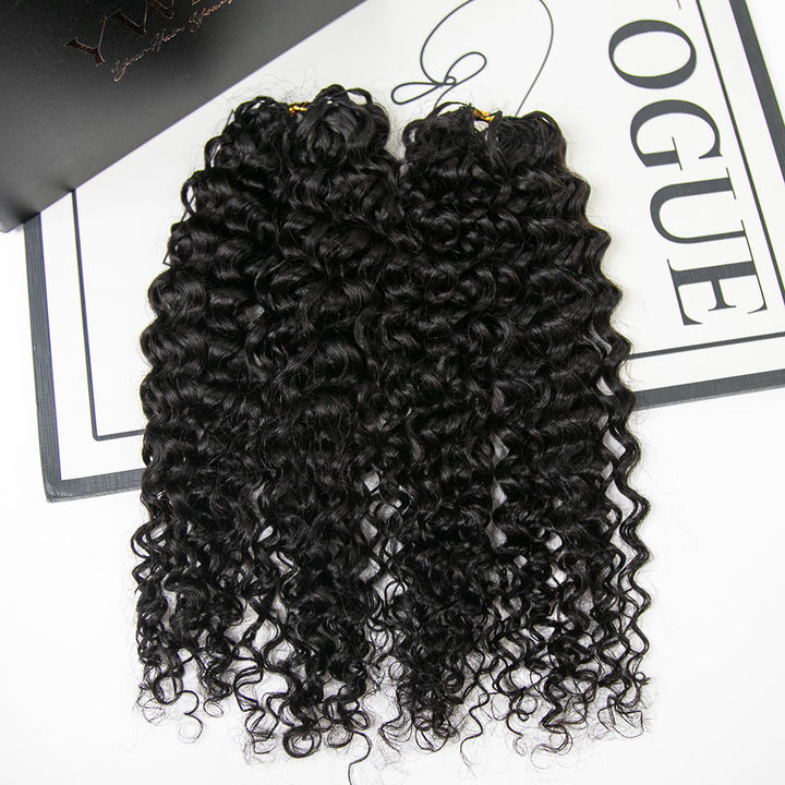 Natural Black spanish curl feather crochet hair front view Ywigs 
