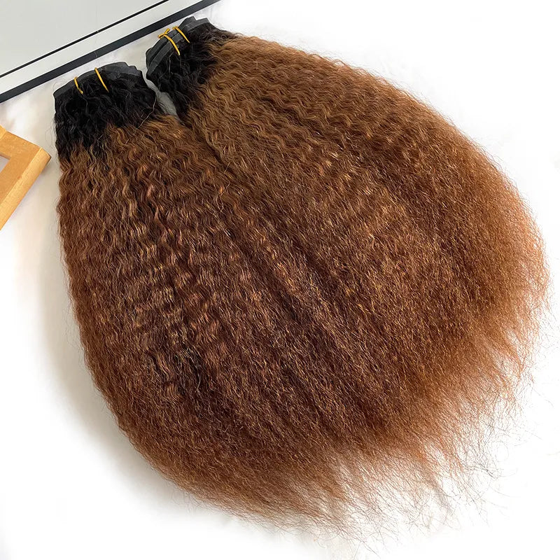 Seamless Clip In Hair Extensions T1B/30 Kinky Straight