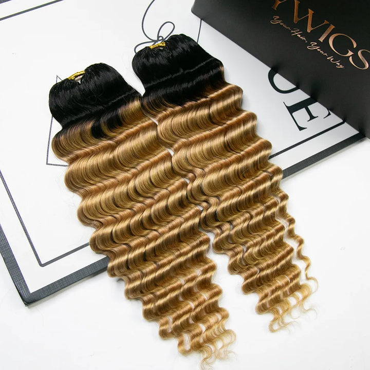 #T1B/27 Ombre Blonde Deep Wave Human Crochet Hair