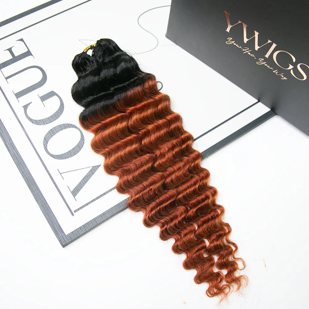 #T1B/350 ginger deep wave crochet human hair