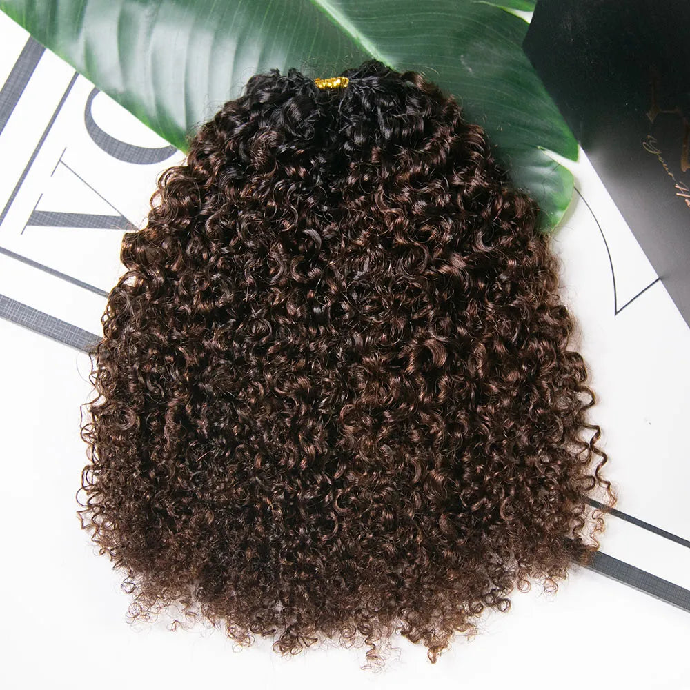 # T1B/4 Medium Brown Multi-Textured Kinky Curly Human Crochet Hair with Dark Roots