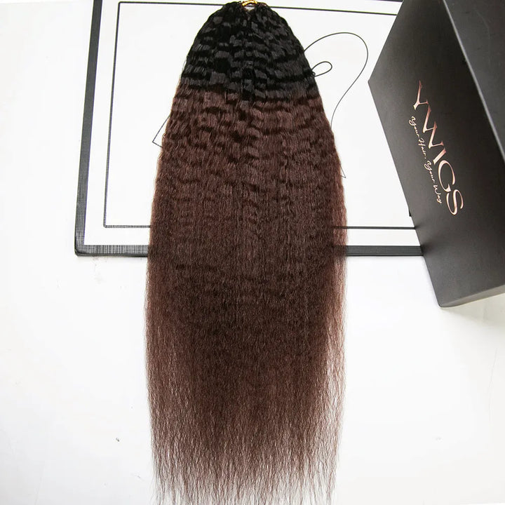 #T1B/4 medium brown kinky straight human crochet hair