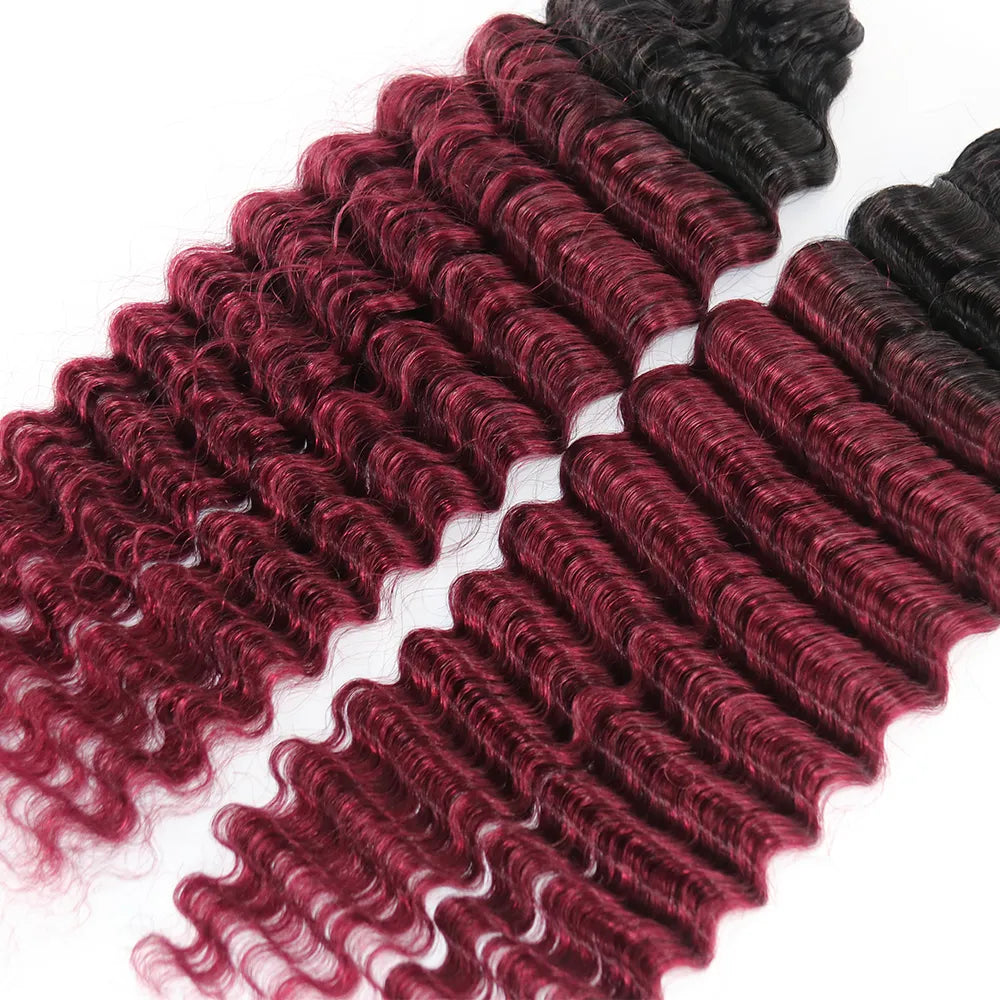 #T1B/burgundy deep wave crochet boho hair
