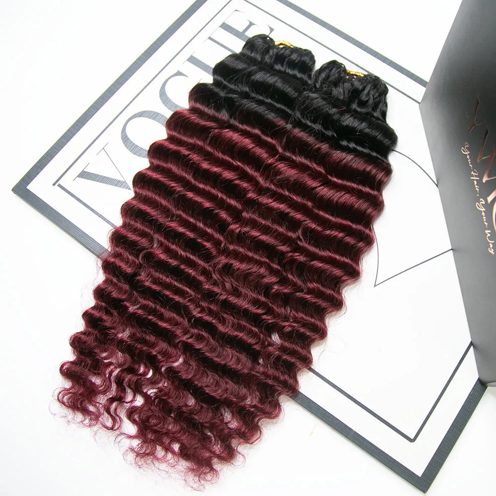 #T1B/burgundy deep wave crochet hair