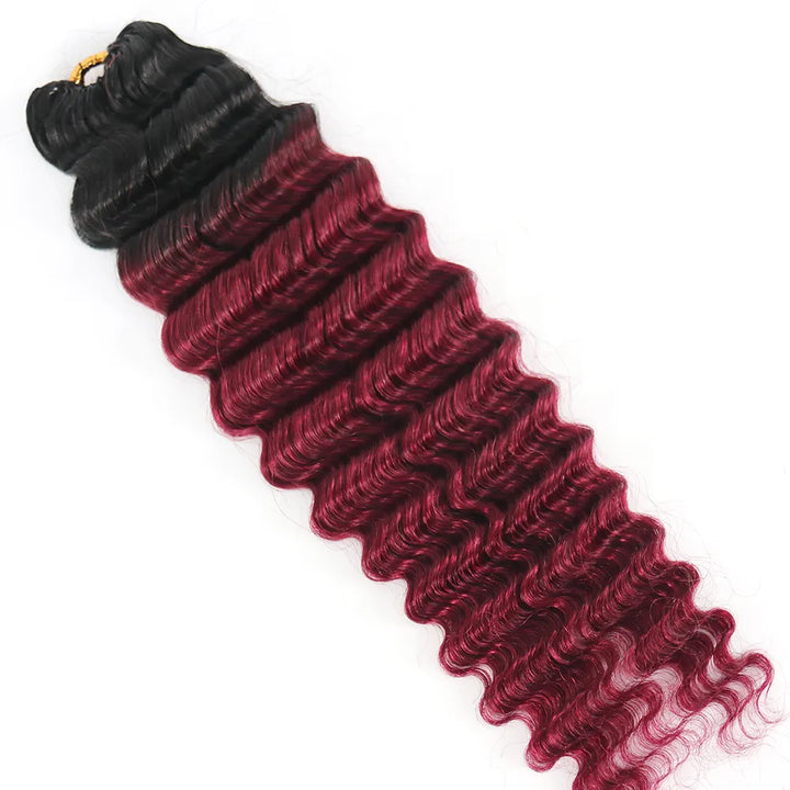 #T1B/burgundy deep wave human crochet hair