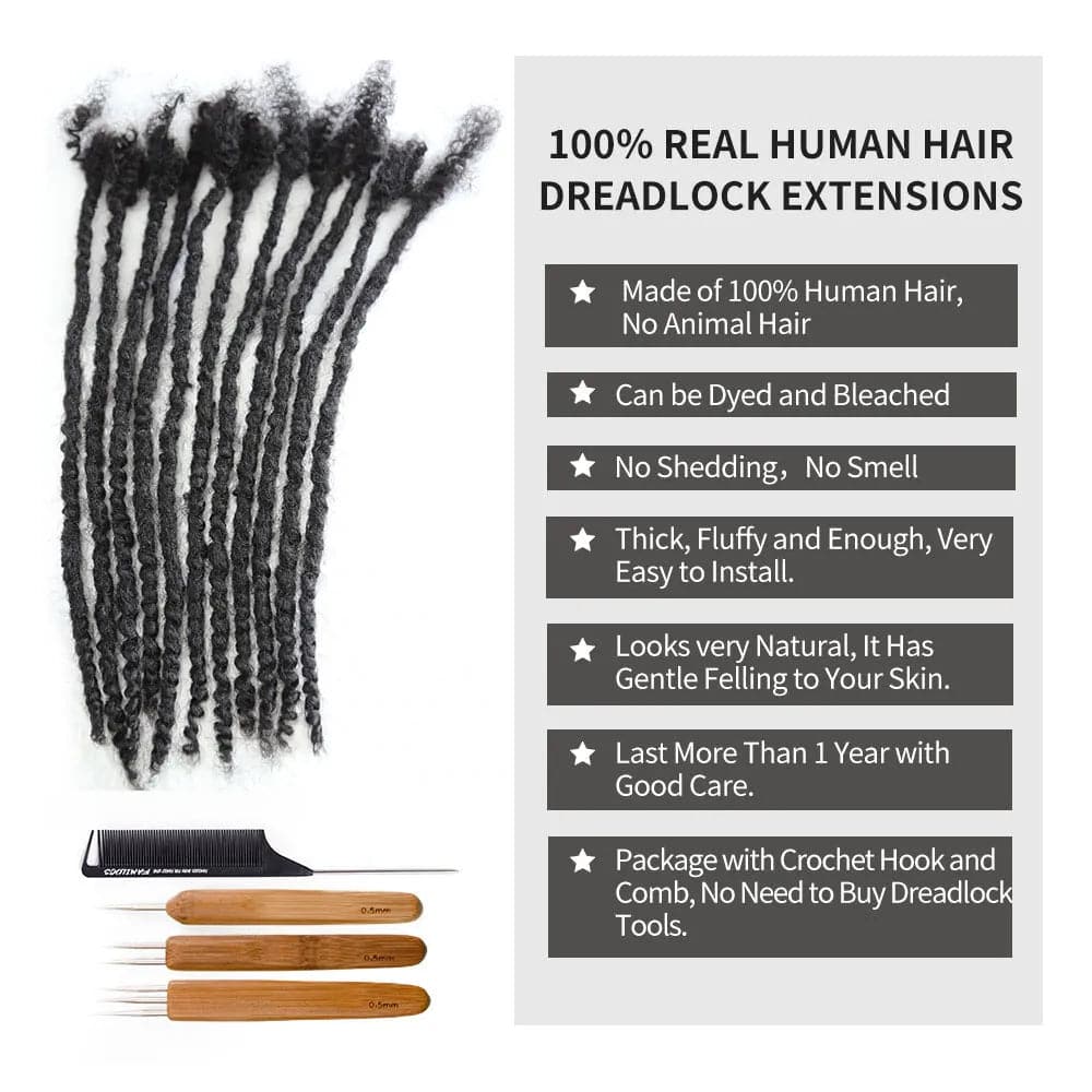Textured Dreadlock Extensions Human Hair - Natural Black #1B