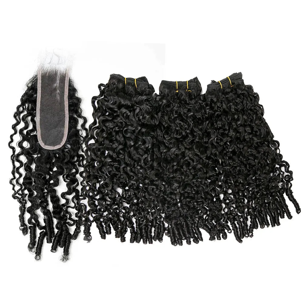 Water Curly Human Hair Weft Bundles 2x6 HD Lace Closure