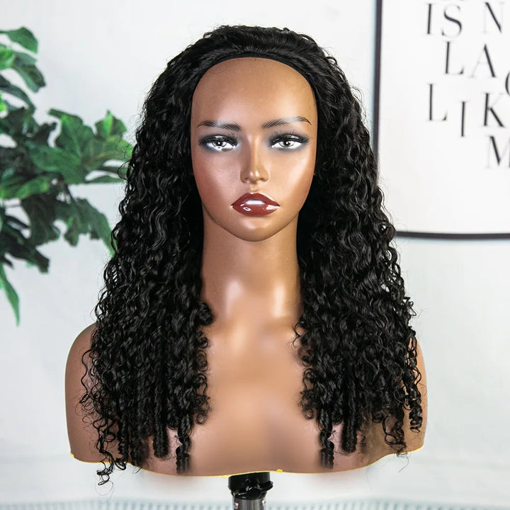 Water Curly Half Wig Flexible Fit Drawstring Human Hair Wig