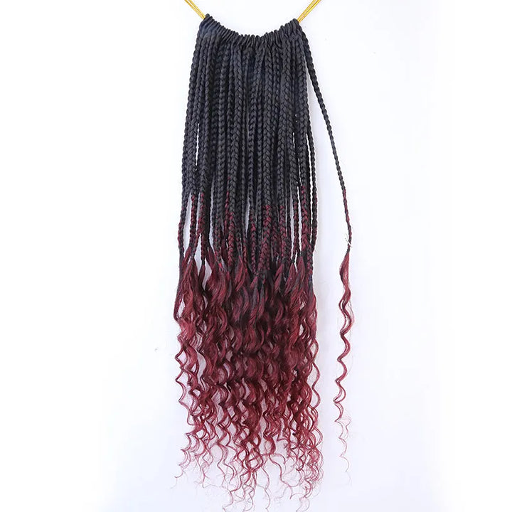 Ombre Burgundy Crochet Box Braids with Human Hair Ends