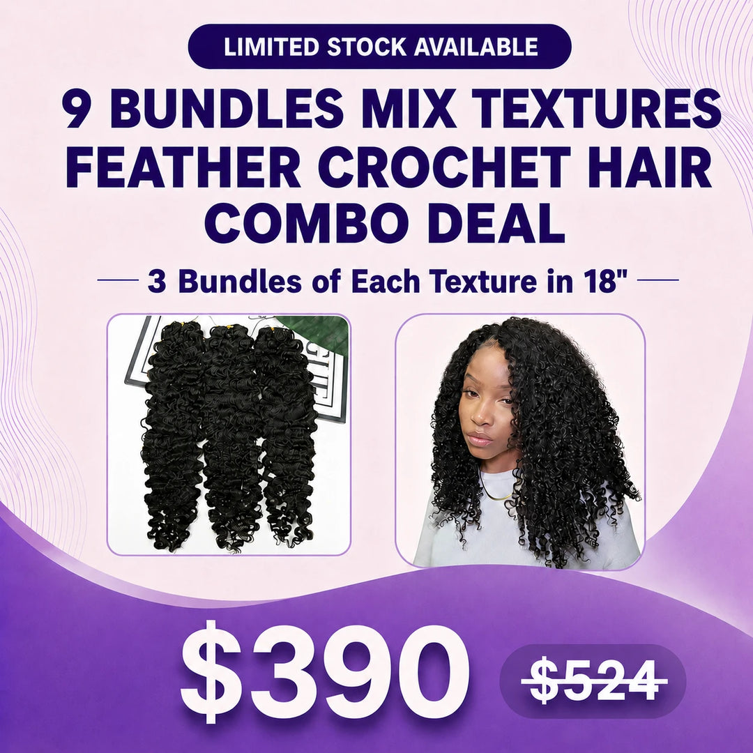 Ywigs 9 Bundles Natural Colo Mix Texture Human Crochet Hair Combo Deal $390