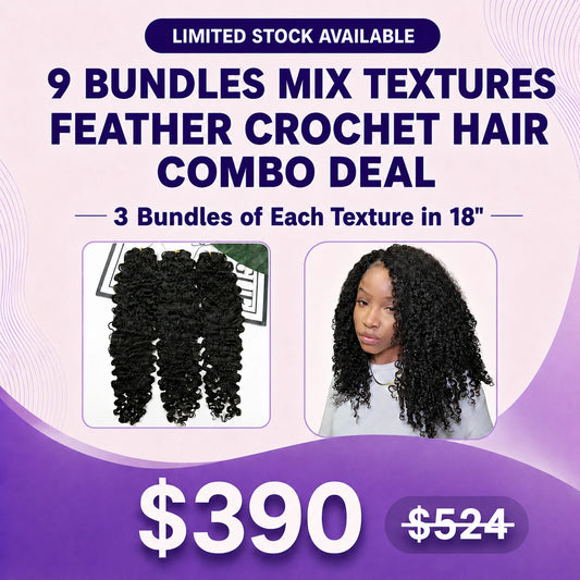 Ywigs 9 Bundles Natural Colo Mix Texture Human Crochet Hair Combo Deal $390