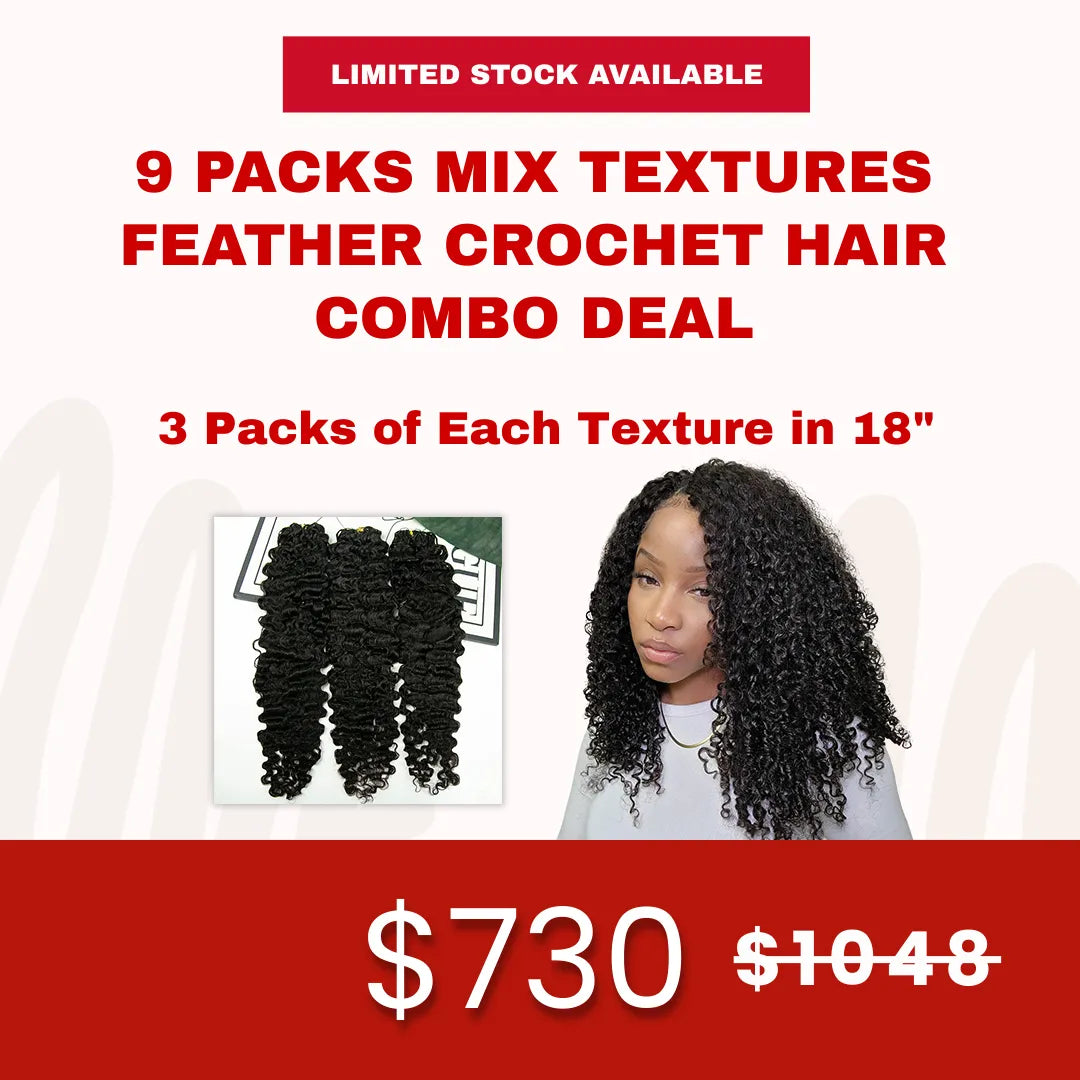 Ywigs 9 Packs Natural Colo Mix Texture Human Crochet Hair Combo Deal $730-$780