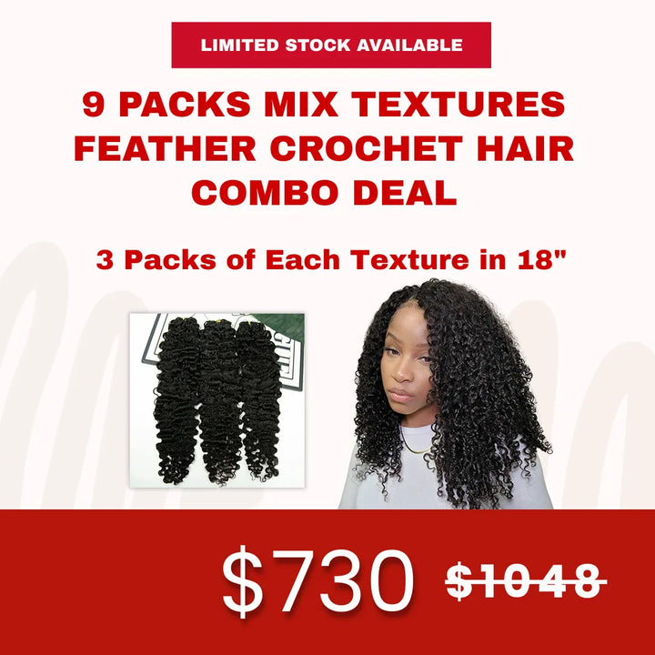 Ywigs 9 Packs Natural Colo Mix Texture Human Crochet Hair Combo Deal $730-$780