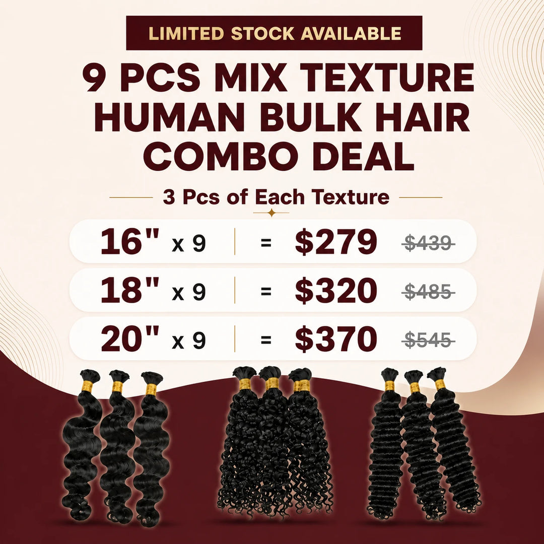 Ywigs 9 Pcs Natural Color Human Bulk Hair Combo Deal - $279-$370