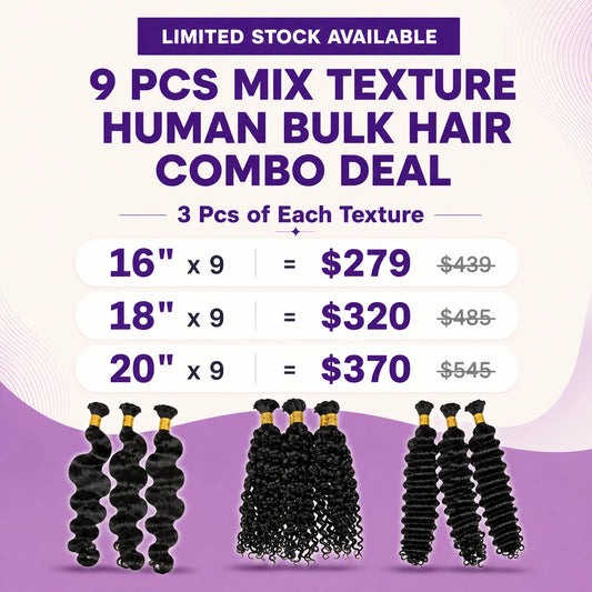 Ywigs 9 Pcs Natural Color Human Bulk Hair Combo Deal - $279-$370