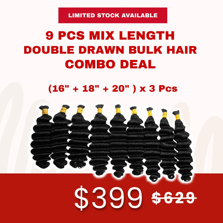 Ywigs 9 Pcs Natural Color Mix Length Double Drawn Human Bulk Hair Combo Deal $399-$595