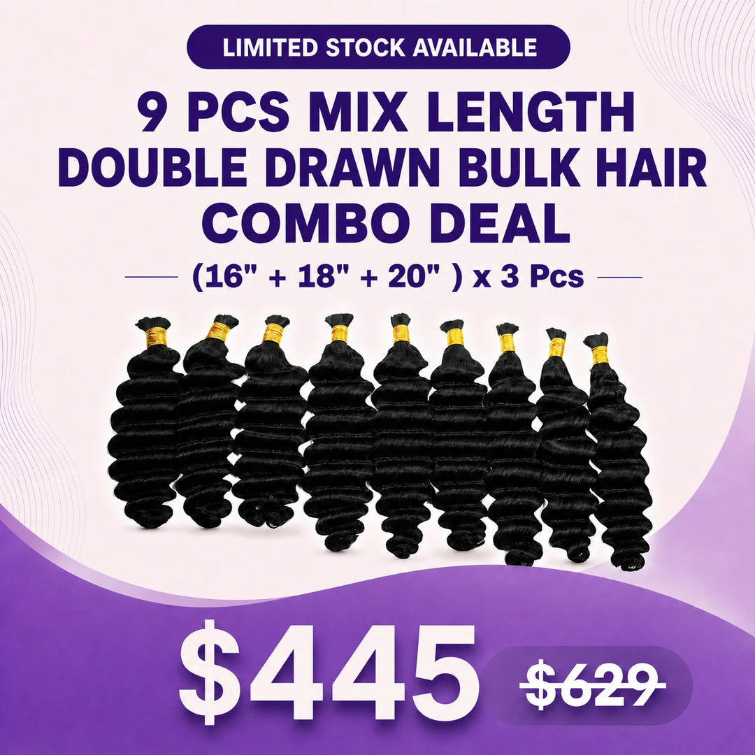 Ywigs 9 Pcs Natural Color Mix Length Double Drawn Human Bulk Hair Combo Deal $445